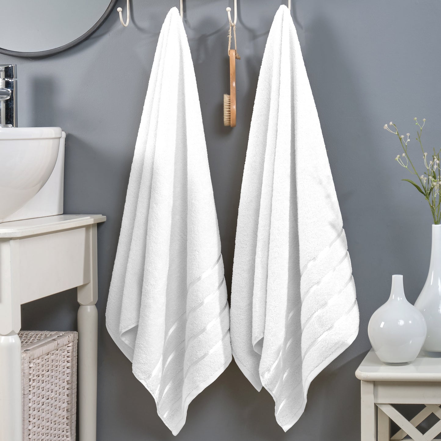 Mocassi 2-Pack Premium Turkish Cotton 4 Lines Stripe Bath Towel Set, 27 x 54 inch