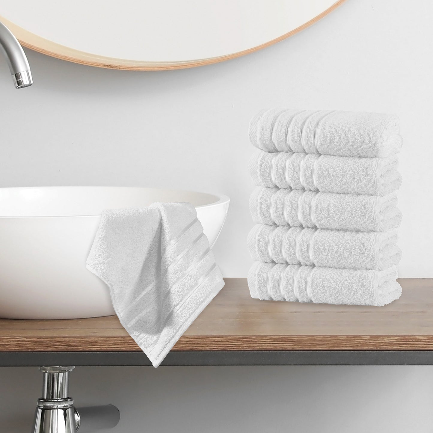 Mocassi 6-Pack Premium Turkish Cotton 4 Lines Stripe Washcloths Set, 13 x 13 inch