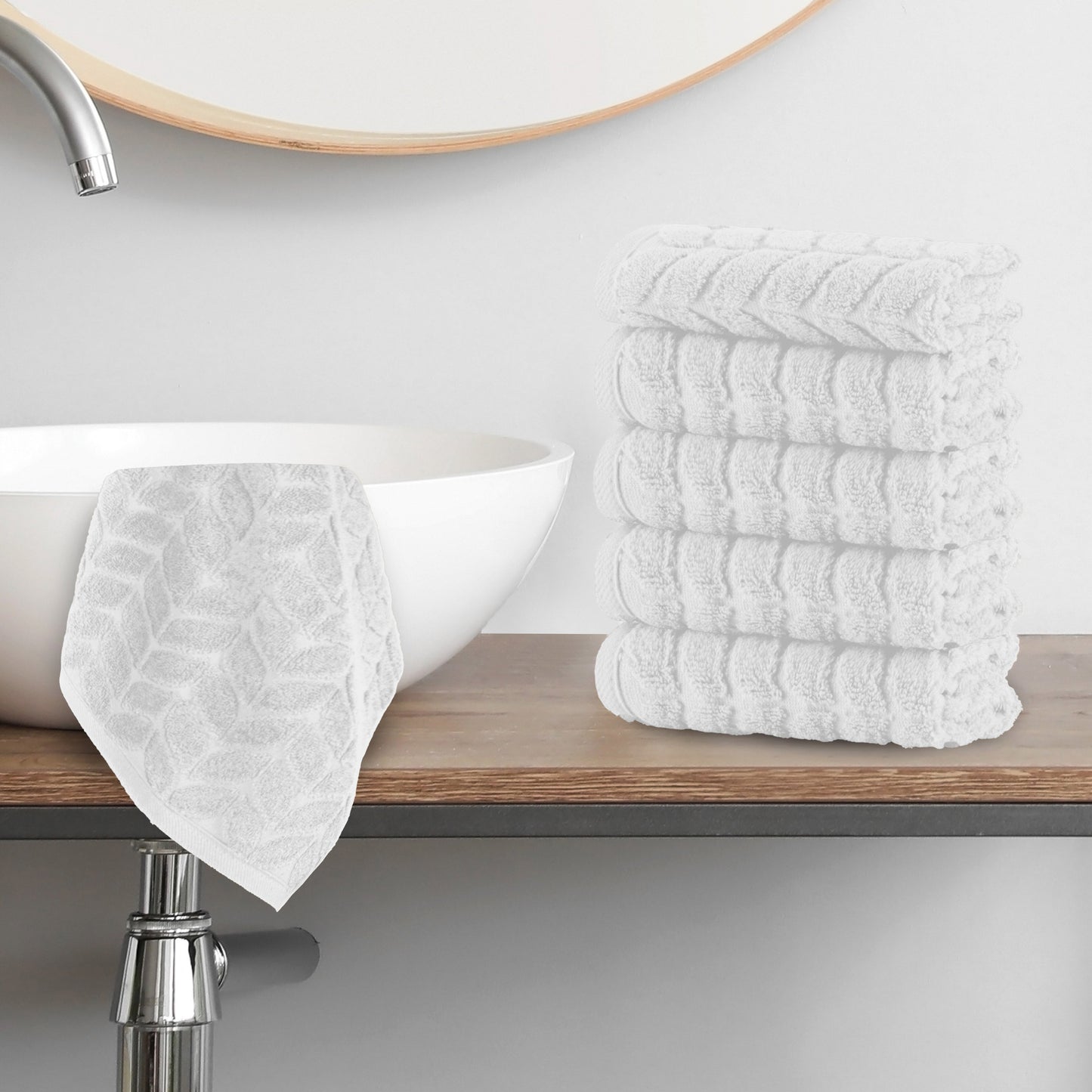 Mocassi 6-Pack Premium Turkish Cotton Braided Washcloths Set, 13 x 13 inch