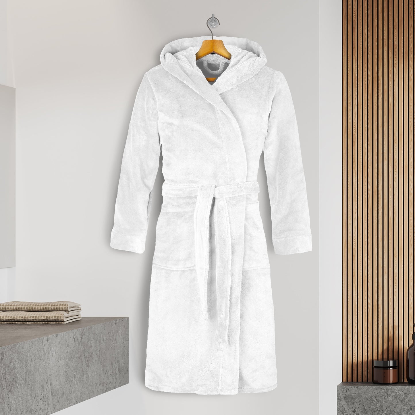 Mocassi Men Hooded Velvet Fleece Long Bathrobe