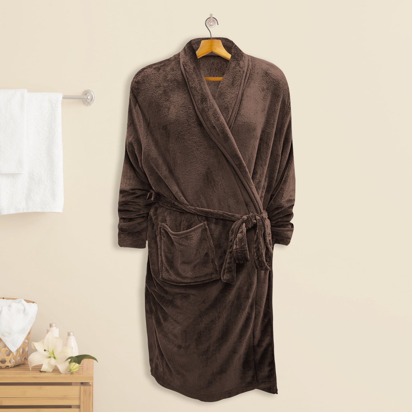 Mocassi Women Shawl Collar Velvet Fleece Long Bathrobe