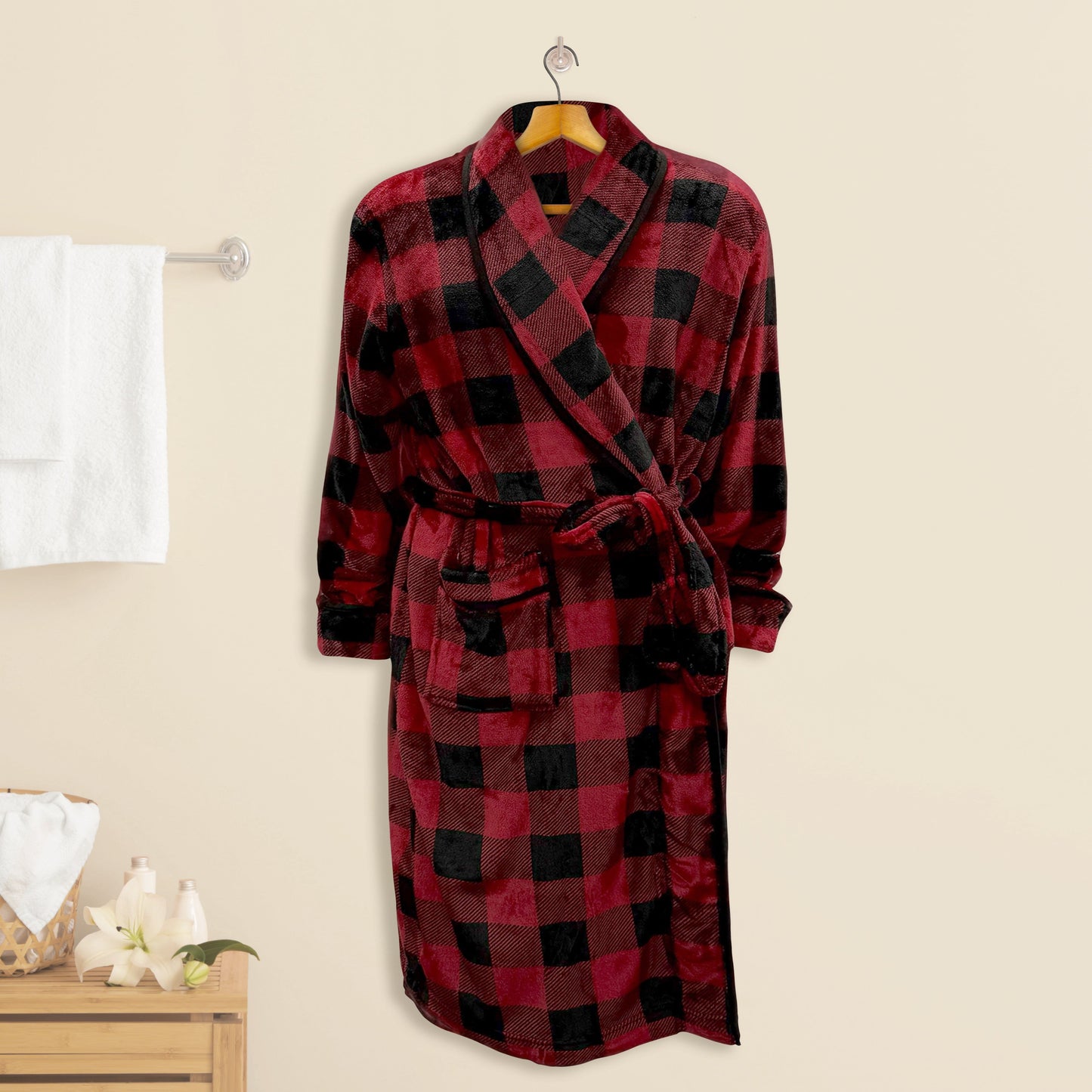 Mocassi Women Shawl Collar Velvet Fleece Long Bathrobe