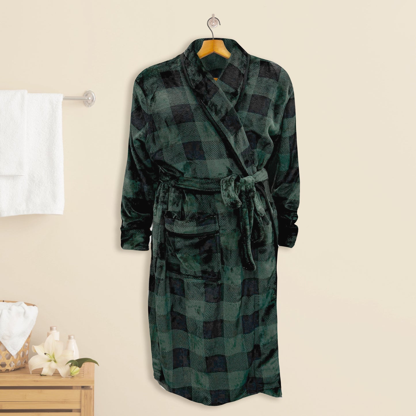 Mocassi Women Shawl Collar Velvet Fleece Long Bathrobe