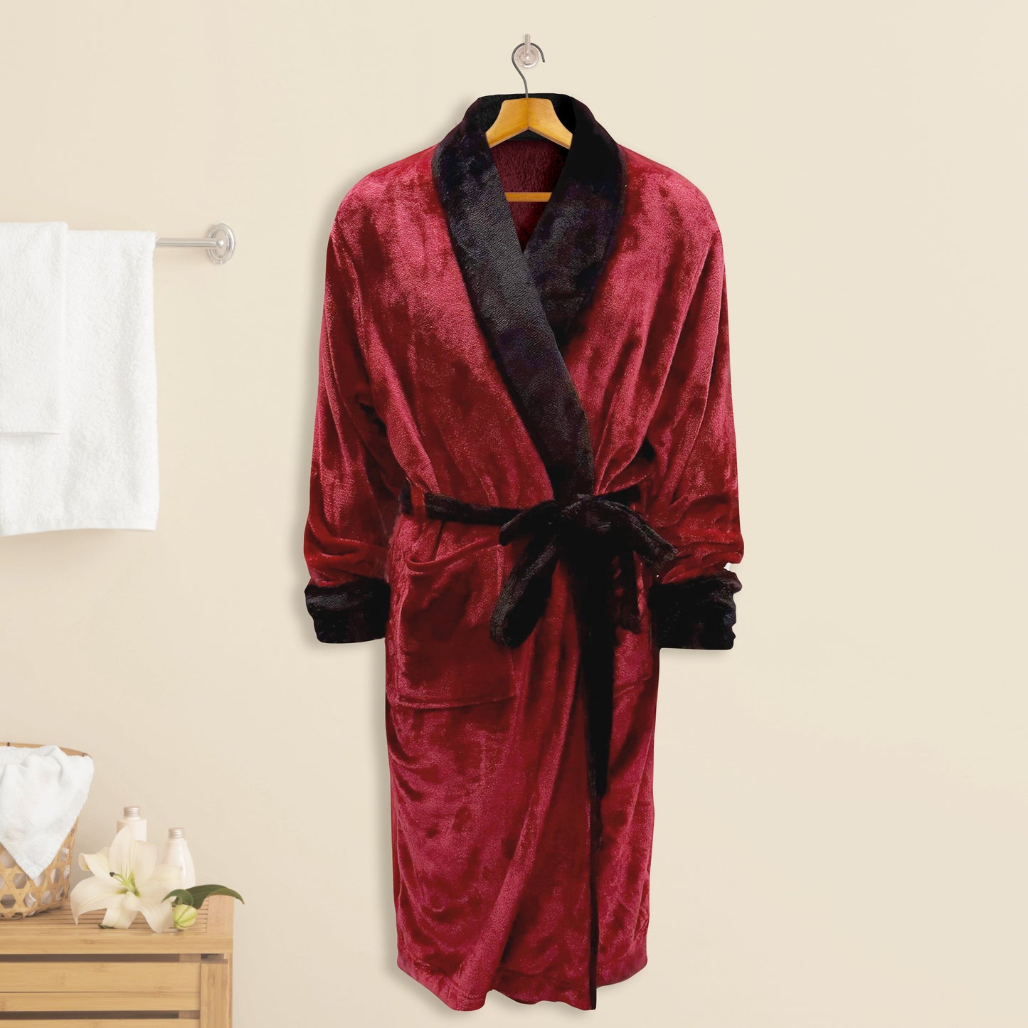 Mocassi Women Shawl Collar Velvet Fleece Long Bathrobe