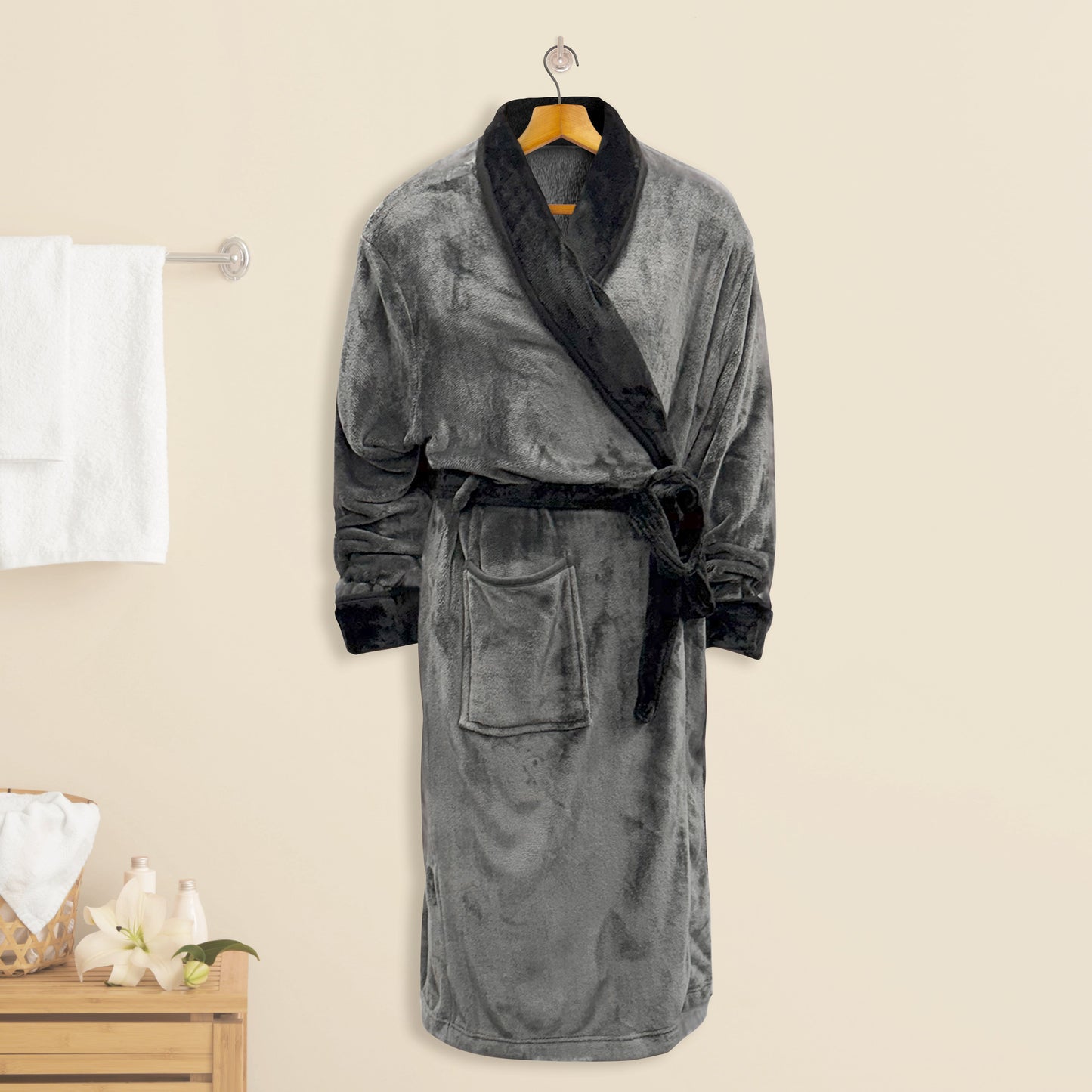 Mocassi Women Shawl Collar Velvet Fleece Long Bathrobe
