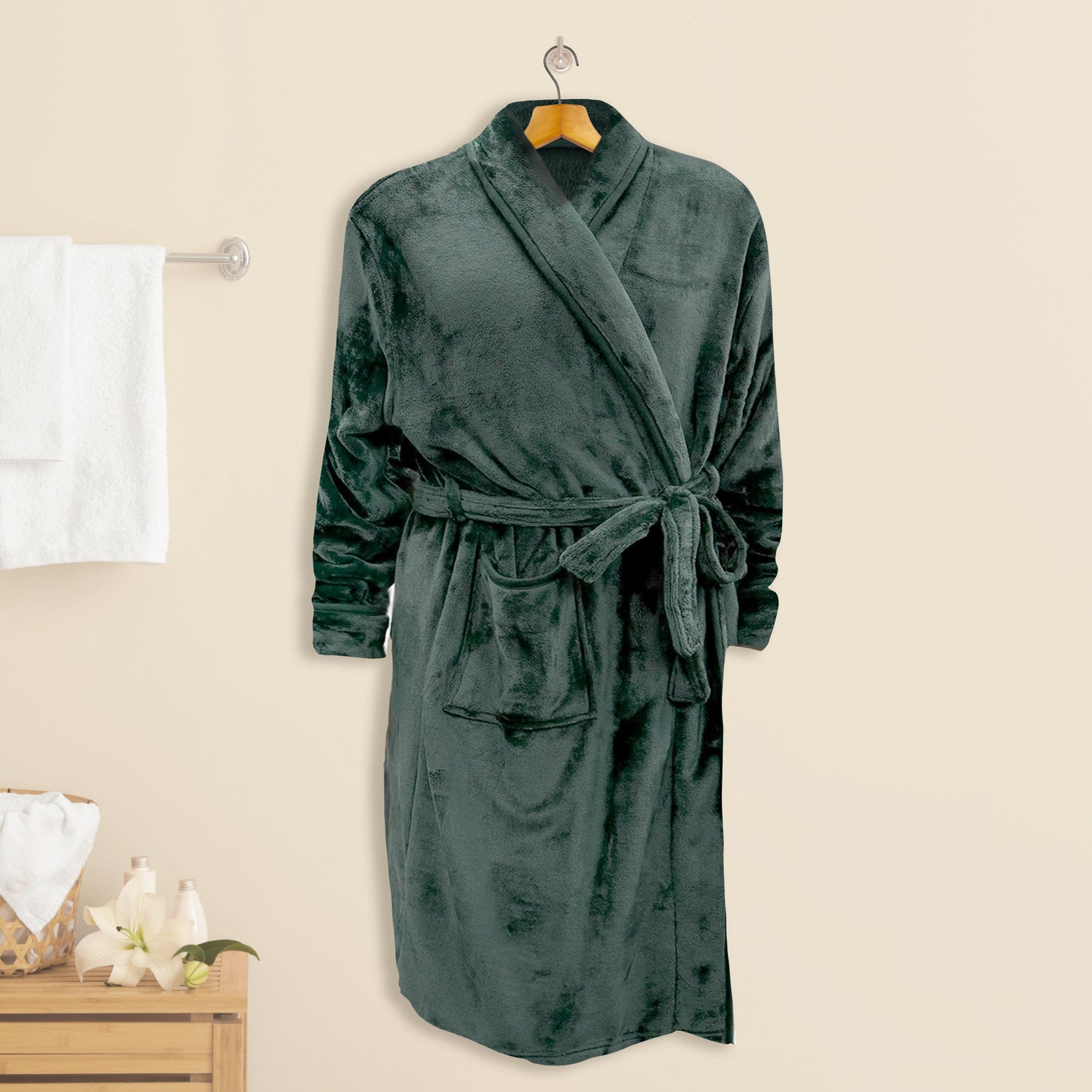 Mocassi Women Shawl Collar Velvet Fleece Long Bathrobe