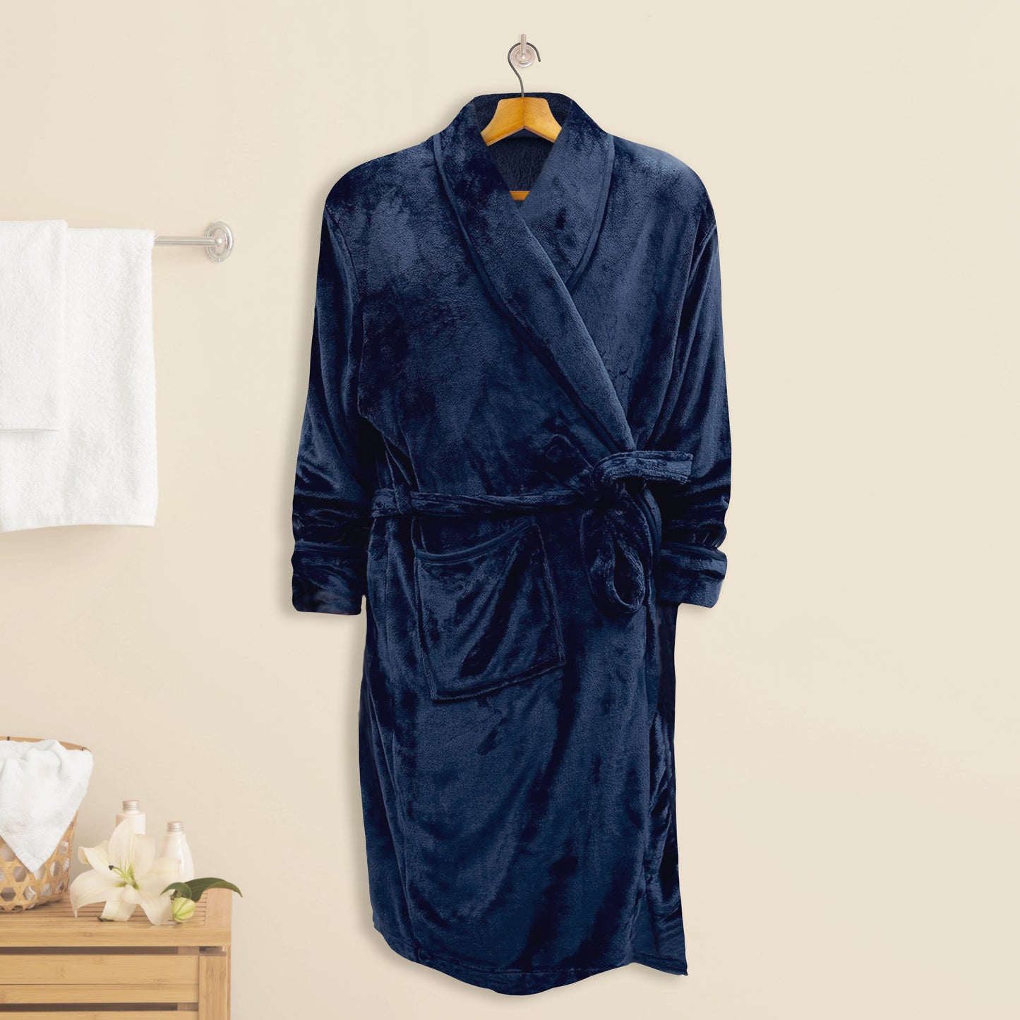 Mocassi Women Shawl Collar Velvet Fleece Long Bathrobe