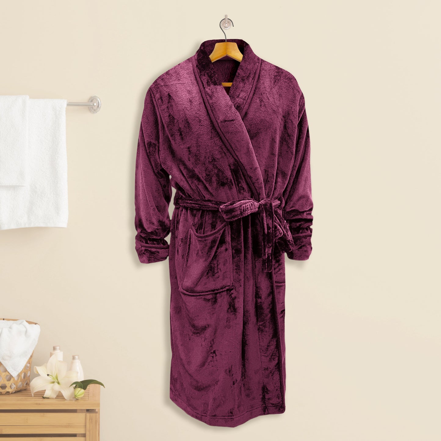 Mocassi Women Shawl Collar Velvet Fleece Long Bathrobe