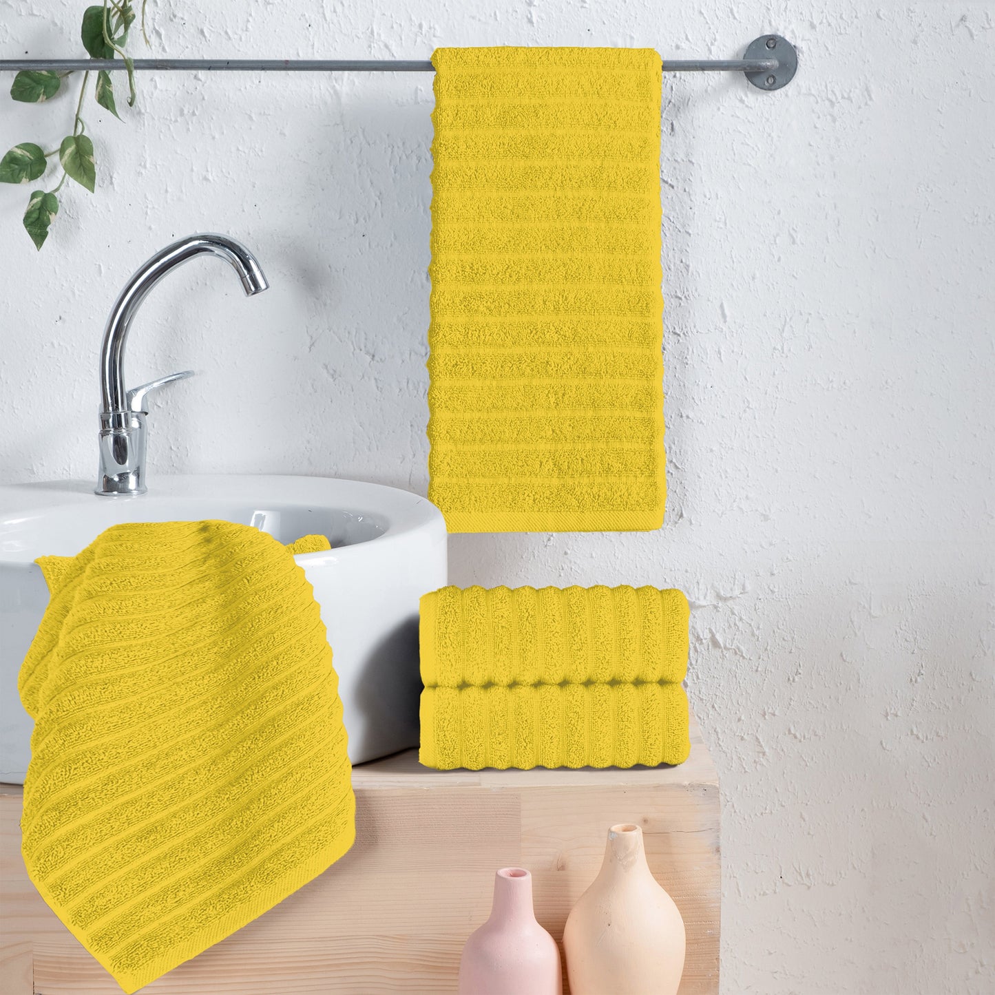 Mocassi 4-Pack Premium Turkish Cotton Corduroy Stripe Hand Towel Set, 16 x 28 inch