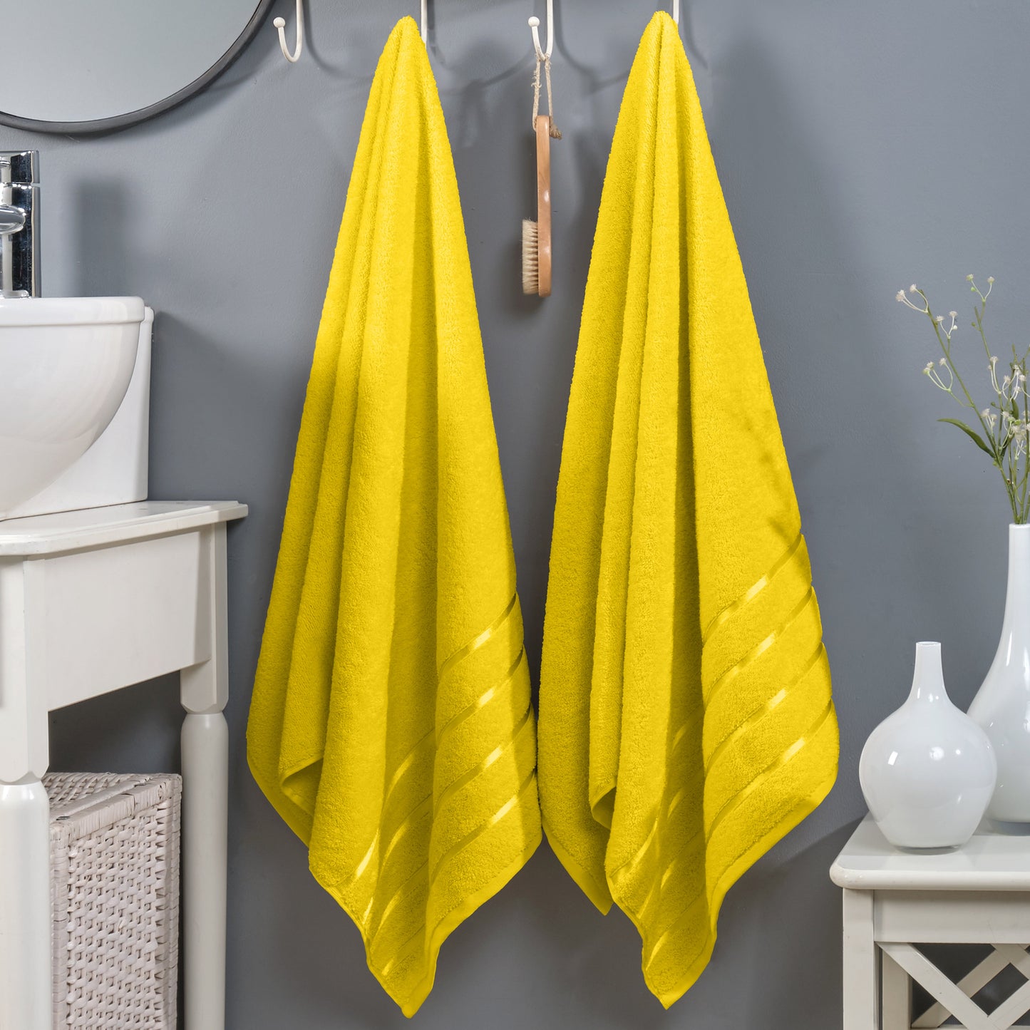 Mocassi 2-Pack Premium Turkish Cotton 4 Lines Stripe Bath Towel Set, 27 x 54 inch