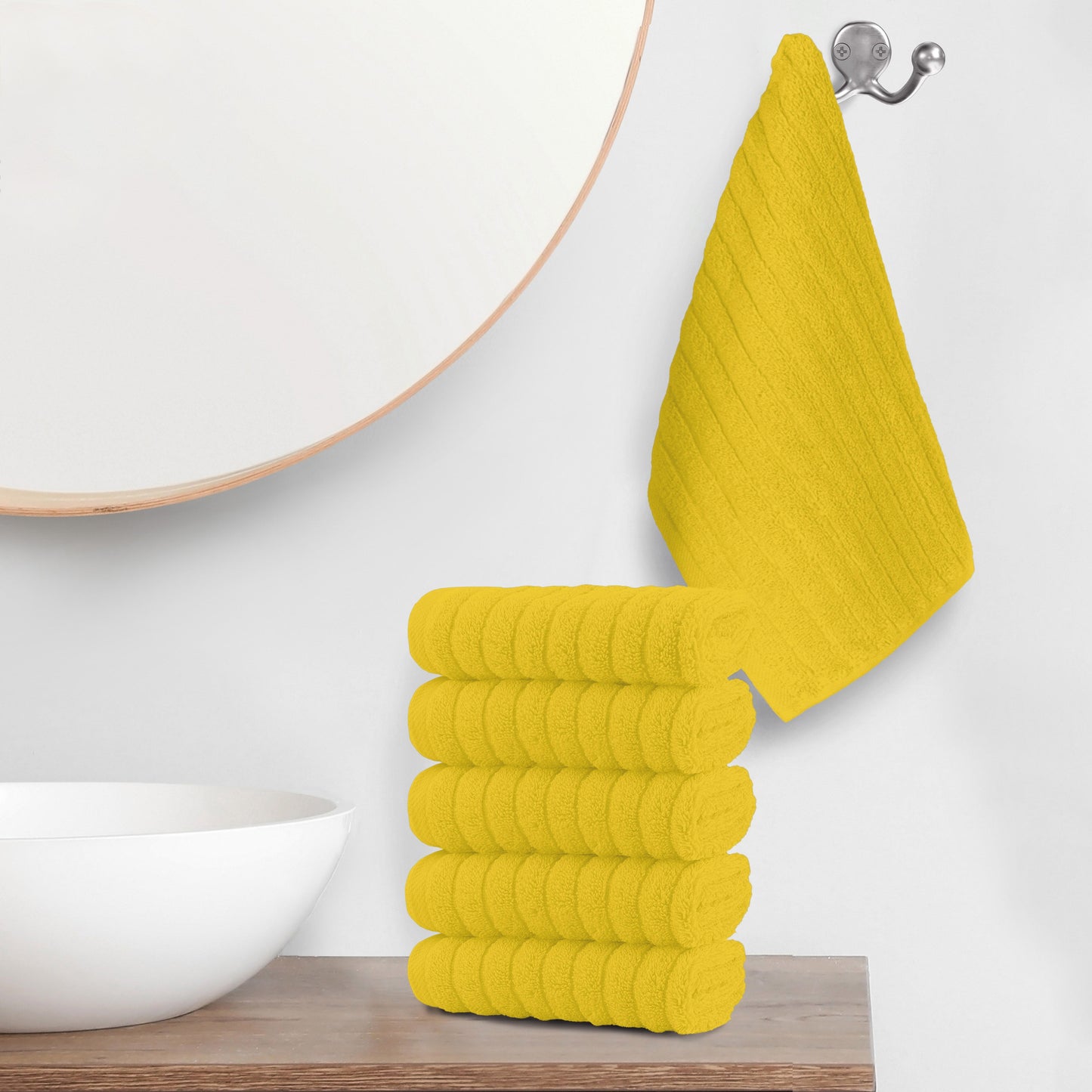 Mocassi 6-Pack Premium Turkish Cotton Corduroy Stripe Washcloths Set, 13 x 13 inch