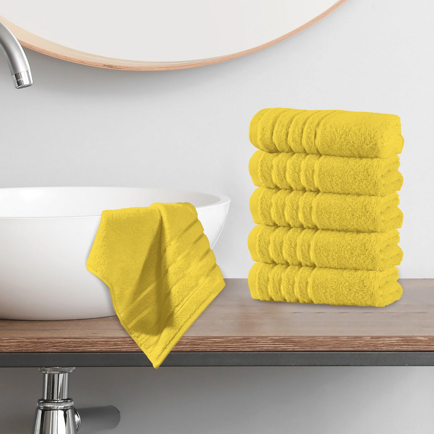 Mocassi 6-Pack Premium Turkish Cotton 4 Lines Stripe Washcloths Set, 13 x 13 inch