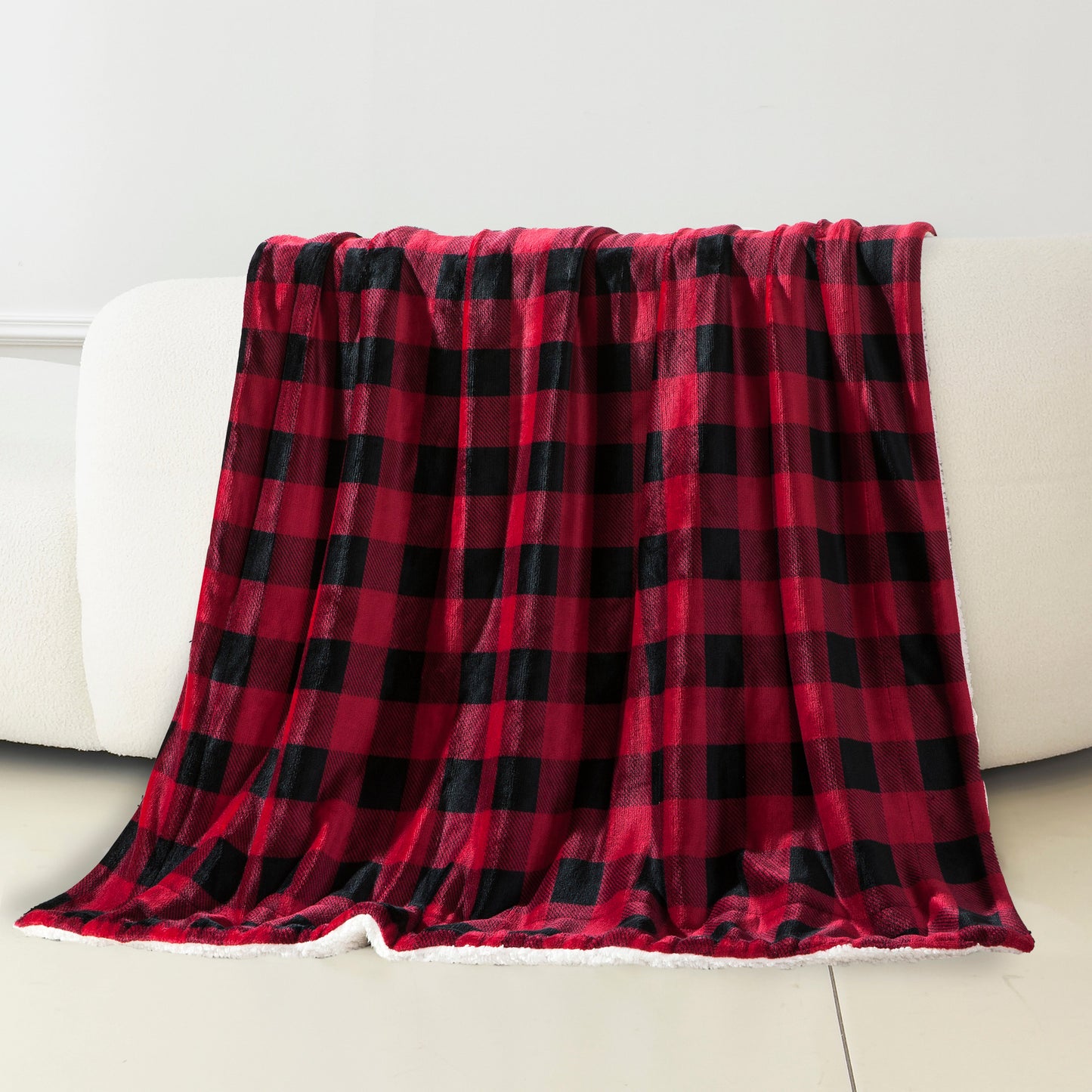 Mocassi Buffalo Plaid Flannel Fleece Sherpa Throw Blanket