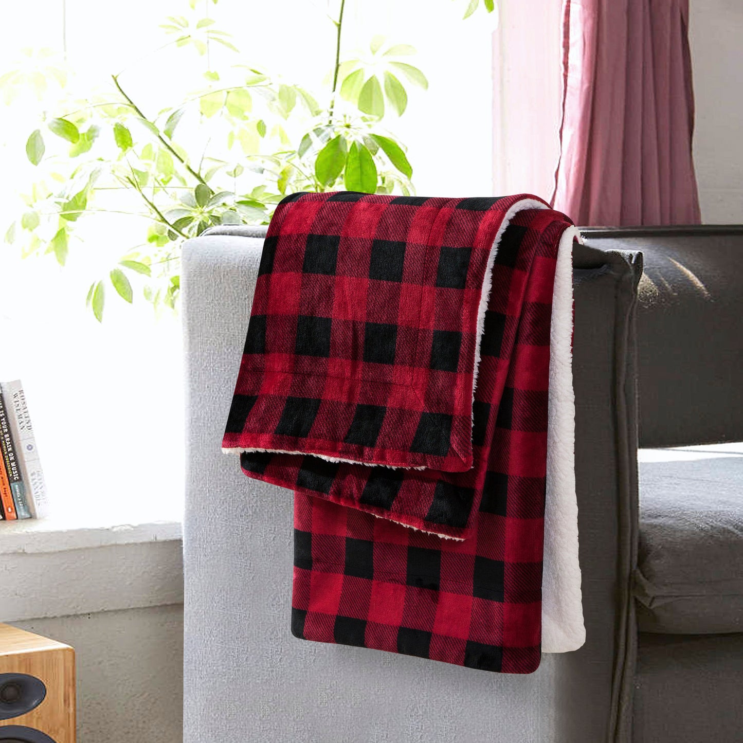 Mocassi Buffalo Plaid Flannel Fleece Sherpa Throw Blanket