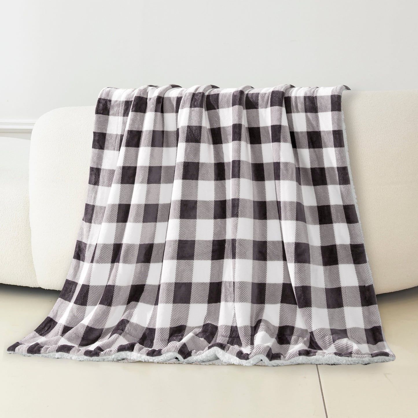 Mocassi Buffalo Plaid Flannel Fleece Sherpa Throw Blanket