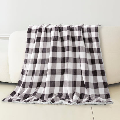 Mocassi Buffalo Plaid Flannel Fleece Sherpa Throw Blanket