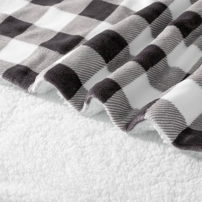Mocassi Buffalo Plaid Flannel Fleece Sherpa Throw Blanket