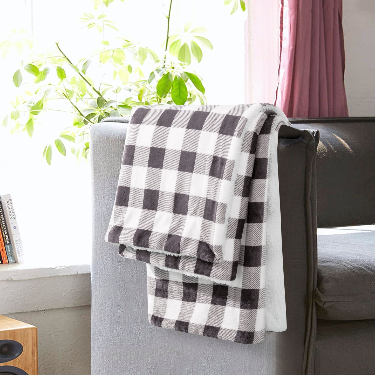 Mocassi Buffalo Plaid Flannel Fleece Sherpa Throw Blanket