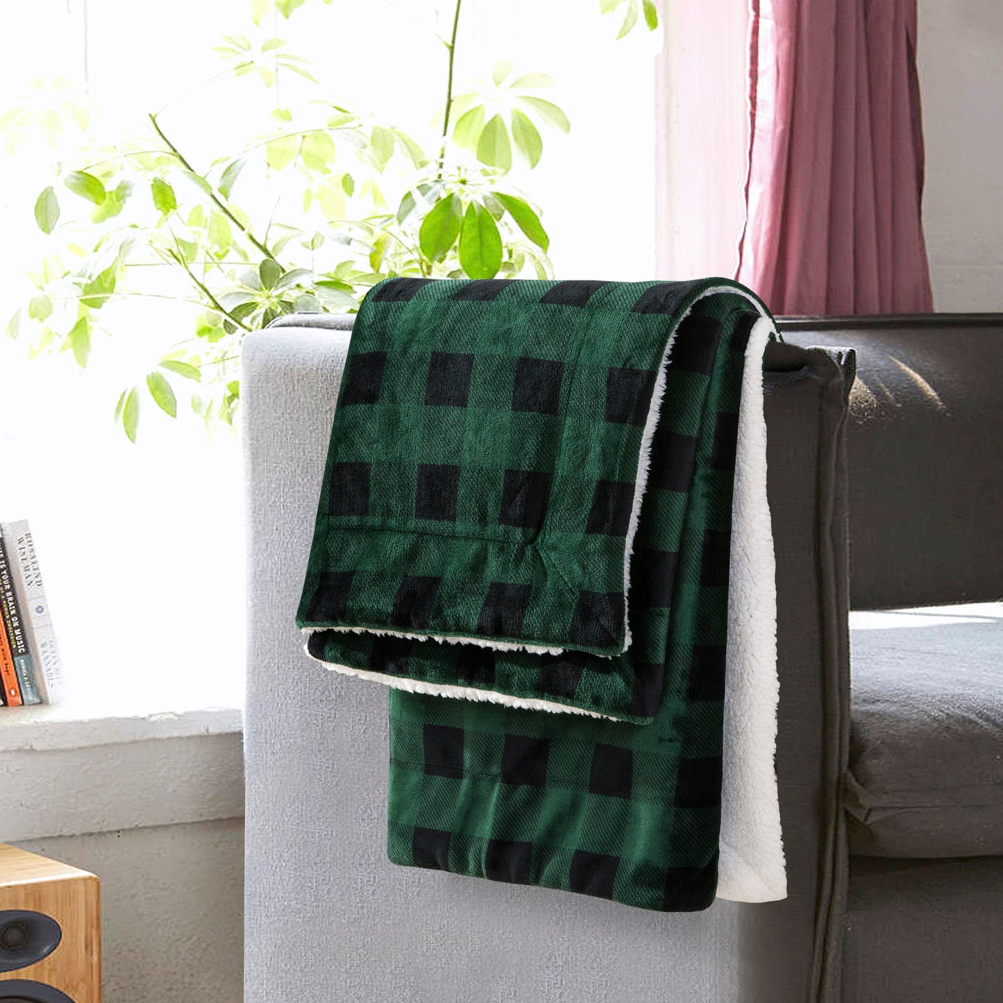 Mocassi Buffalo Plaid Flannel Fleece Sherpa Throw Blanket