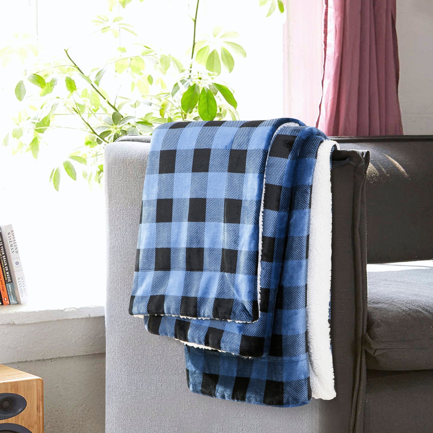 Mocassi Buffalo Plaid Flannel Fleece Sherpa Throw Blanket