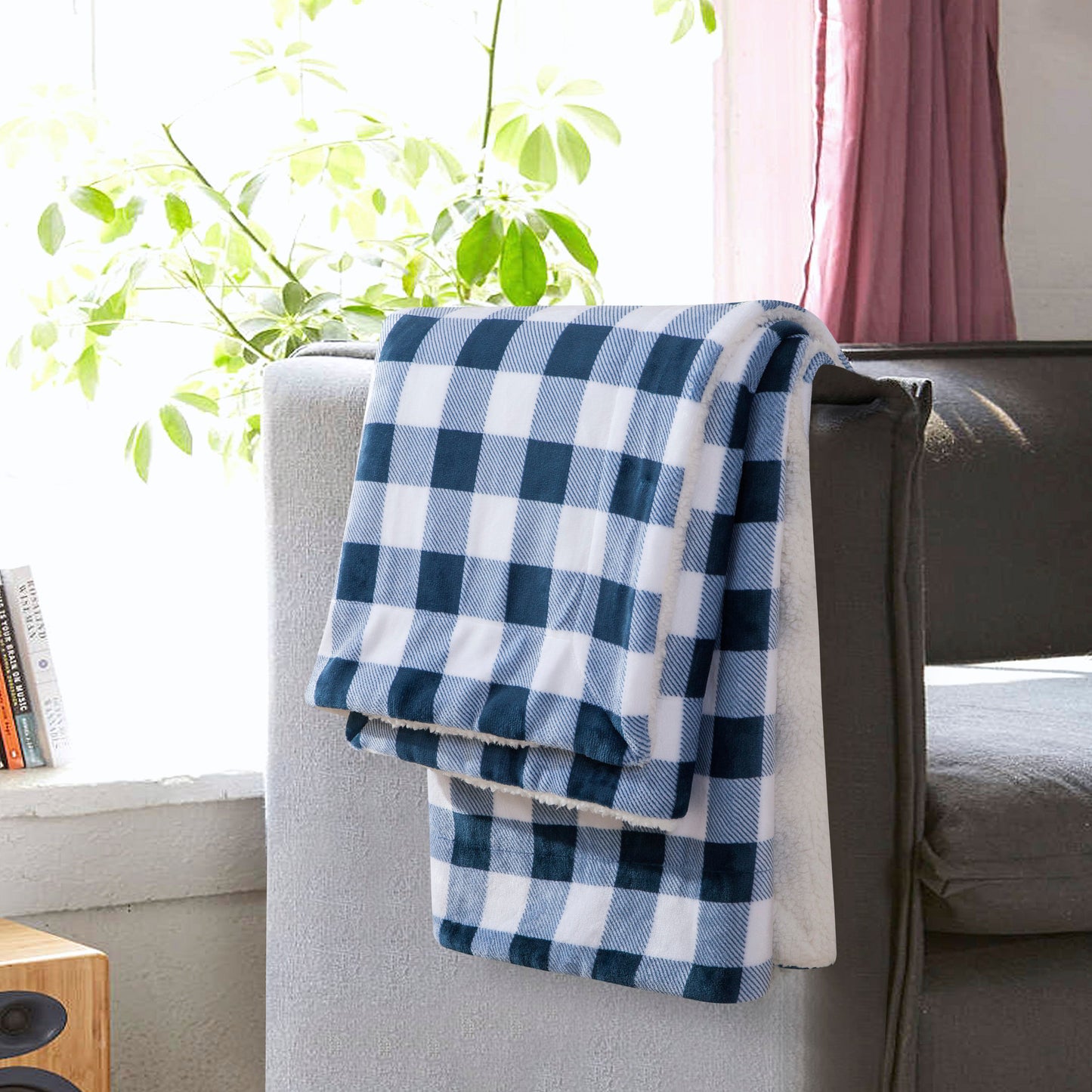 Mocassi Buffalo Plaid Flannel Fleece Sherpa Throw Blanket