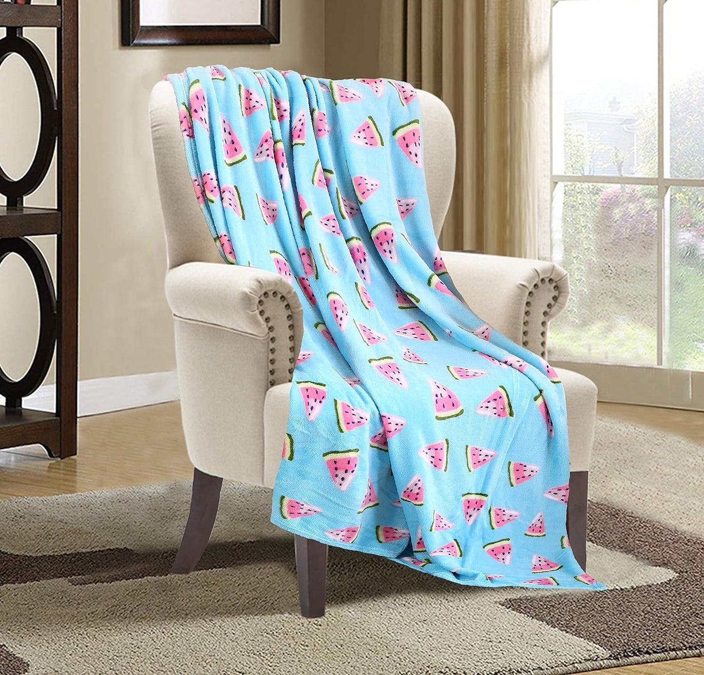 Mocassi Summer Theme Pattern Flannel Fleece Throw Blanket, 50 x 60 inches