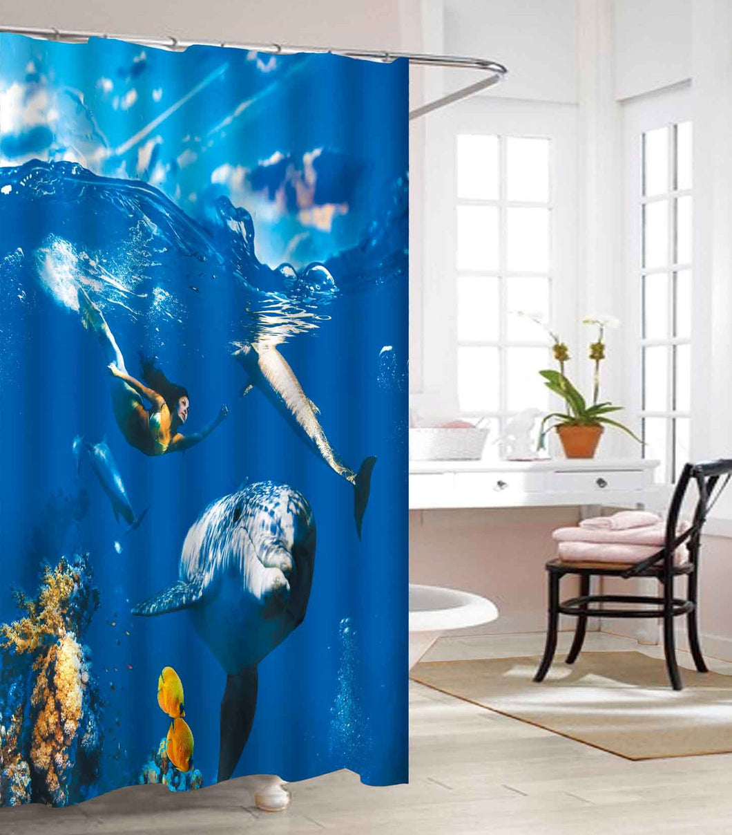 Vinyl Waterproof 3D Graphic Printed and Clear Bathroom Shower Curtain.