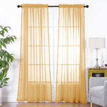 Load image into Gallery viewer, Set of 2 Pom Pom Tassled Sheer Curtain with 2 inch Rod Pocket
