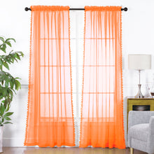 Load image into Gallery viewer, Set of 2 Pom Pom Tassled Sheer Curtain with 2 inch Rod Pocket
