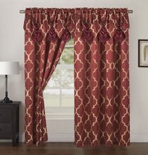 Load image into Gallery viewer, Set of 2 Quatrefoil Jaquard Look Curtain Panels with Pleated Attached Valance, with Rod Pocket, 54&quot; W x 84&quot; L
