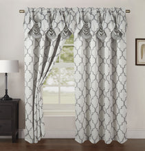 Load image into Gallery viewer, Set of 2 Quatrefoil Jaquard Look Curtain Panels with Pleated Attached Valance, with Rod Pocket, 54&quot; W x 84&quot; L
